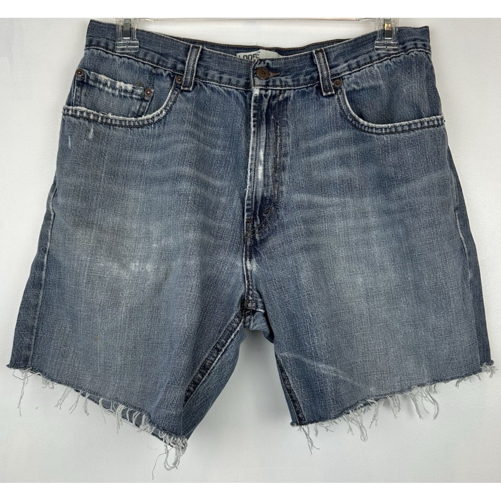 Levis Cutoff Shorts Mens 32 Blue Denim Jorts 7" Inseam Thrashed Festival Casual